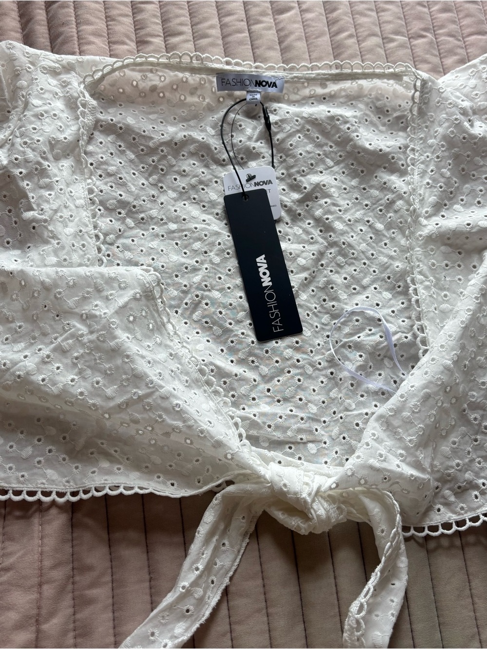 Fashion Nova White Eyelet Tie-Front Top